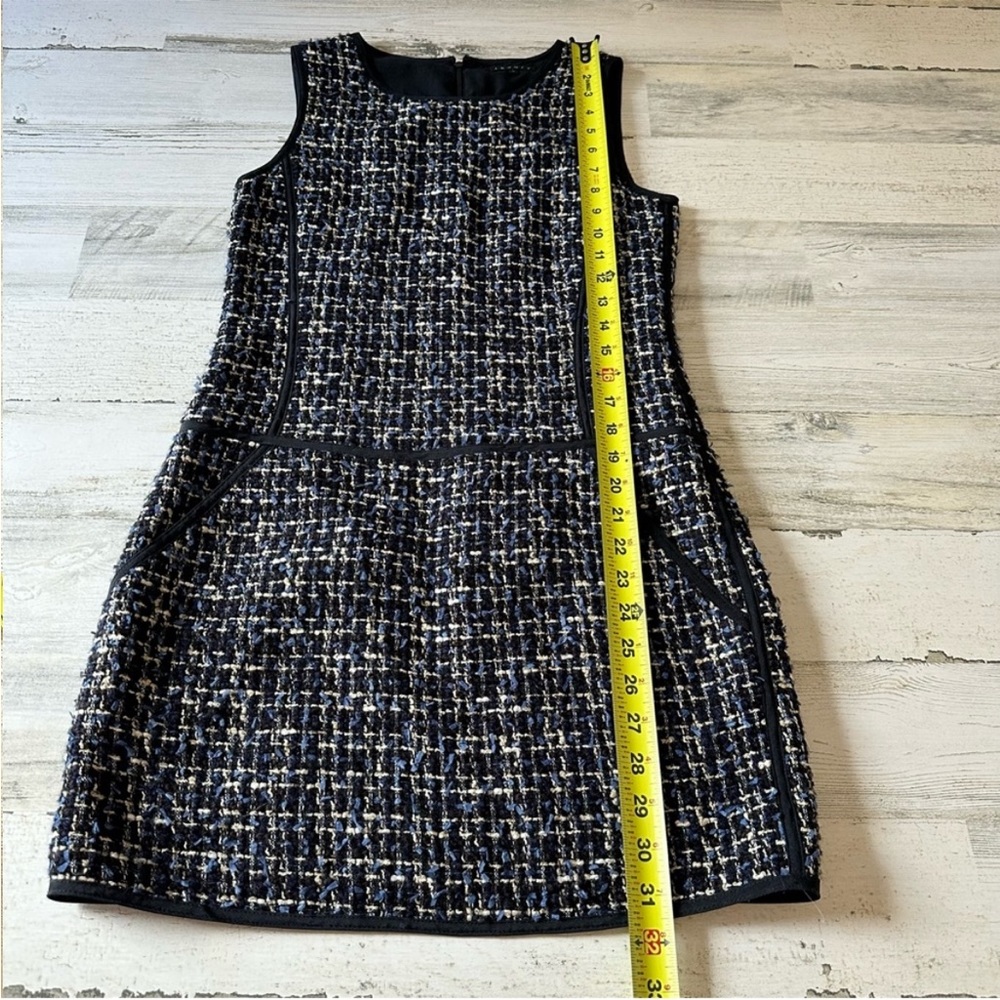Theory Tweed Wool Blend Sleeveless Mini Sheat Dress with Pockets Sz 0 Black - Picture 10 of 12